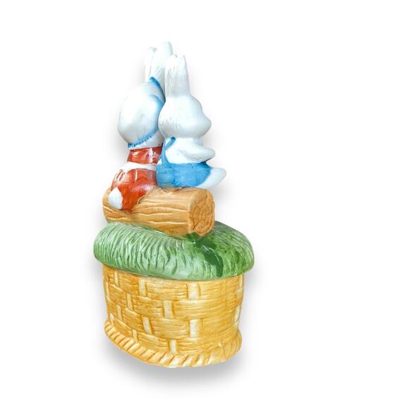 Vintage Bunny Rabbit Trinket Jar Figurine 5” Porcelain Ceramic Lund’s Lites 90s - Picture 6 of 13